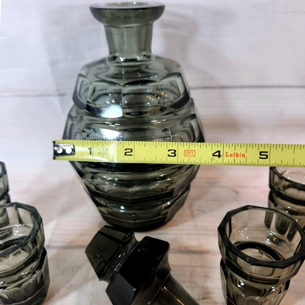 Moser Smoked Grey Decanter Stopper and Shot Glasses Set - Vintage Barware‎ - Picture 9 of 9